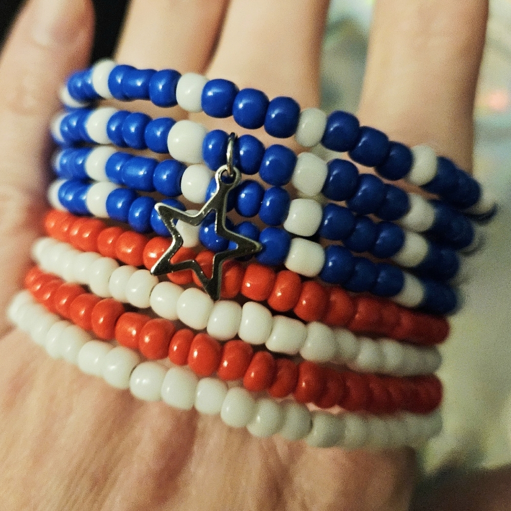 Hand Crafted Red, White & Blue Beaded Wrap Bracelet - Picture 3 of 9